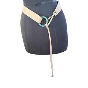 Elite Vintage Suede Belt Faux Turquoise Beaded Buckle Tie Closure Women's‎  S/M